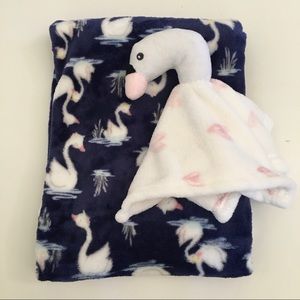 Baby Blanket Set Soft Lightweight with Swan Lovey Nunu Soft Toy Gently Used